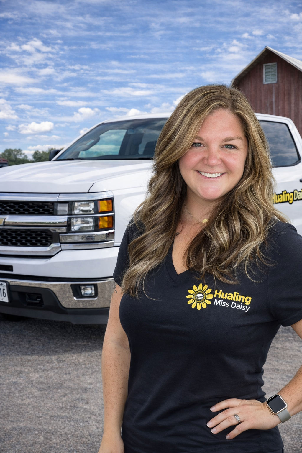 Kristina Wilson, Owner and Operator of Hauling Miss Daisy, standing in front of her truck